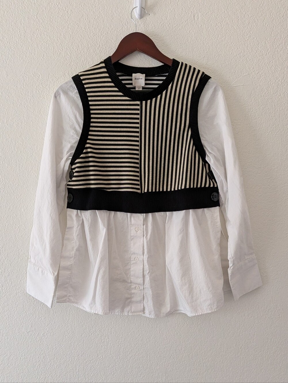 Maeve Anthropologie Long-Sleeve Linen Twofer Sweater Vest Top Size M